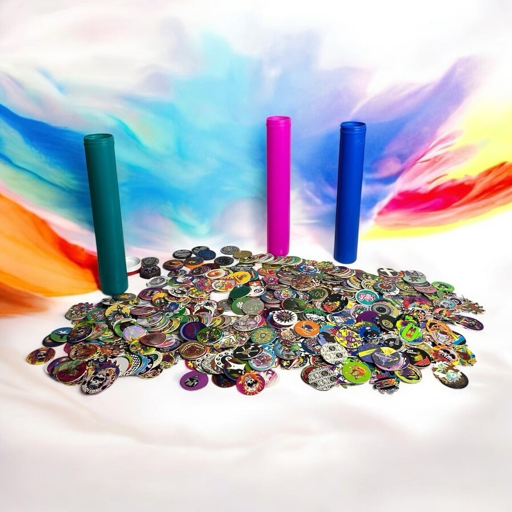 POG 90s 600+ POGS 12 Plastic Slammers Tubes Skulls Blades Nostalgia Vtg Retro